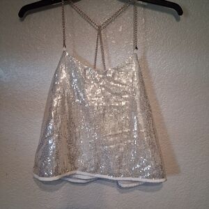 Glamorous Silver Sequin Women's Top